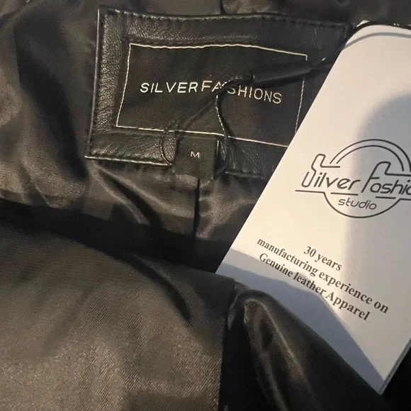 NWT Silver Fashions Women's Black Leather Blazer Size M - Picture 9 of 9
